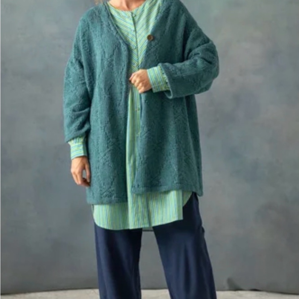 Gudrun Sjödén Chunky Knit Grandma Sweater Size XL Wool Blend Cardigan Boho